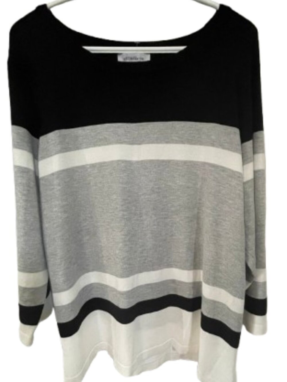 Liz Claiborne Colorblock Striped Crewneck Sweater Soft Gray White Black XXL